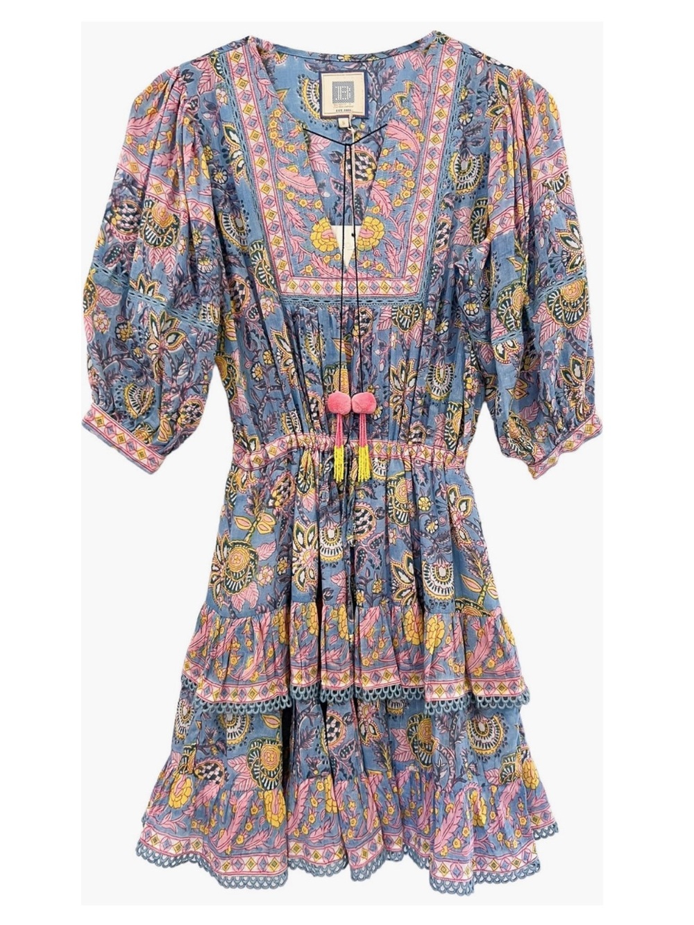 NWT Alicia Bell Kate Tiered Cotton and Silk Minidress Print Medium Dress - Picture 6 of 11